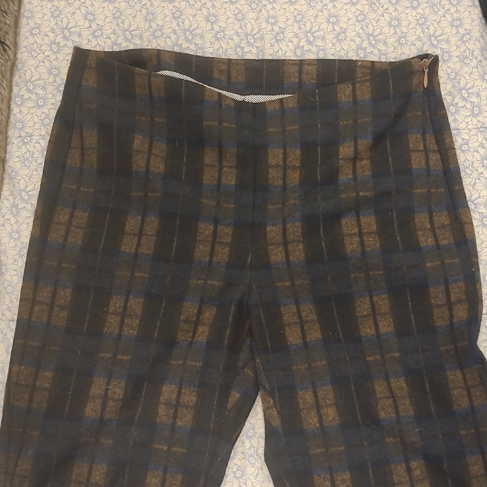 Italian, Paquito, Women's Plaid Pants - Brown, Blue, And Black, Smooth Front